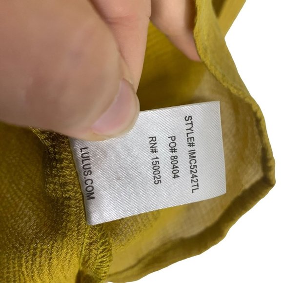 Lulus Chartreuse Gauze Long Sleeve Button Up Neck Tie Top Small - Picture 4 of 10